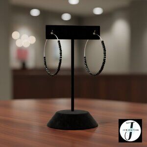 Silver Hoop Earrings with Glass Cobalt Seed Beads